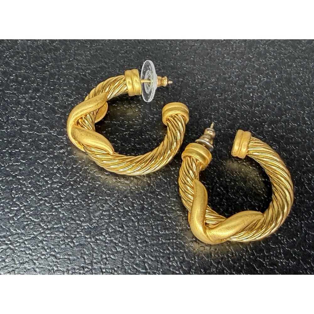 Vintage AK Anne Klein Matte Gold Tone Twisted Hoop Design Classic Quality